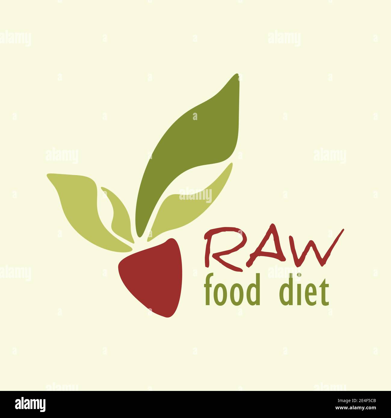 Rohkost Ernährung Logo Vorlage mit abstrakten pflanzlichen Wurzelpflanzen. Einfacher Vektor-Logotyp. CMYK-Farben Stock Vektor