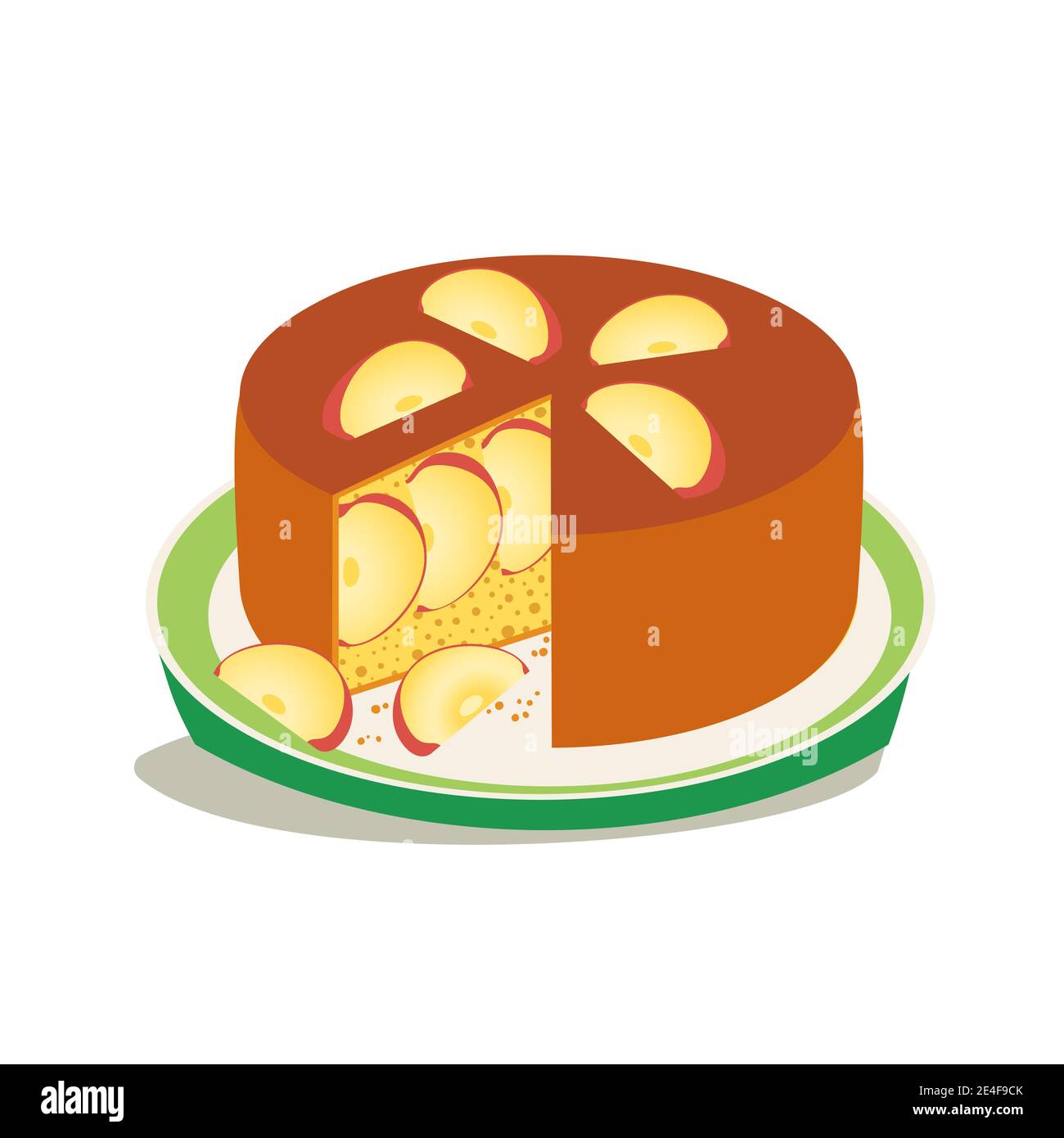 Hausgemachte Apfelkuchen Slice auf Platte flache Vektor-Symbol Stock Vektor