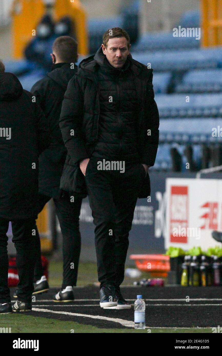 London, Großbritannien. Januar 2021. Bristol City Manager Dean Holden während des FA Cup 4. Runde Spiel zwischen Millwall und Bristol City in Den, London, England am 23. Januar 2021. Foto von Ken Sparks. Nur redaktionelle Verwendung, Lizenz für kommerzielle Nutzung erforderlich. Keine Verwendung bei Wetten, Spielen oder Veröffentlichungen einzelner Vereine/Vereine/Spieler. Kredit: UK Sports Pics Ltd/Alamy Live Nachrichten Stockfoto
