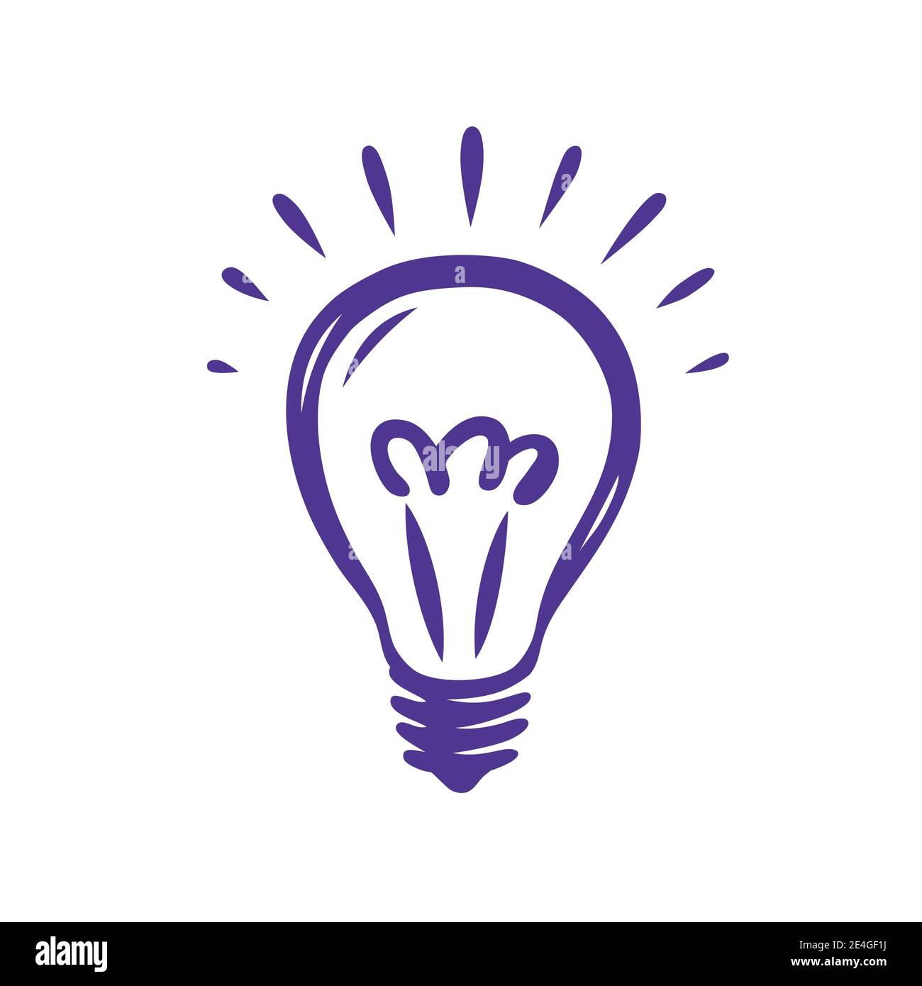 Doodle Hand gezeichnet glänzende Glühbirne isoliert auf weißem Hintergrund Stock Vektor