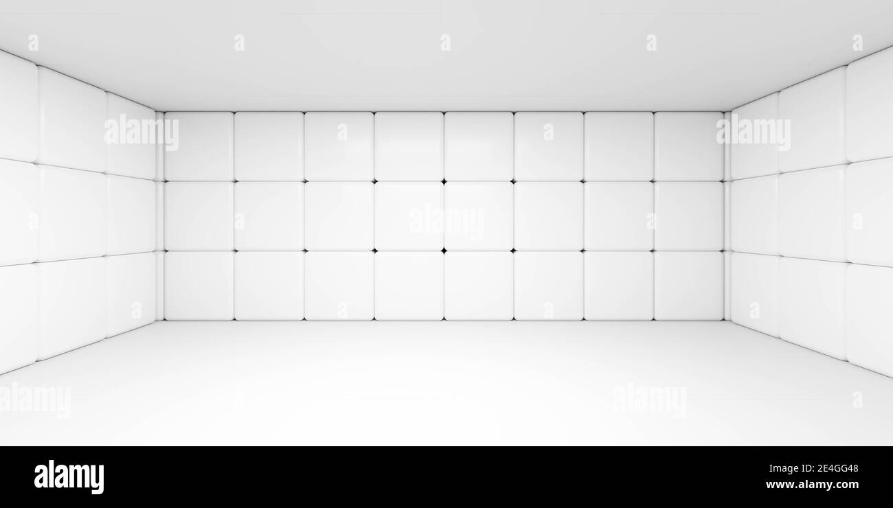 Leere weiße Raumwand 3d Rendering Illustration modernes minimalistisches Design Hintergrund Stockfoto