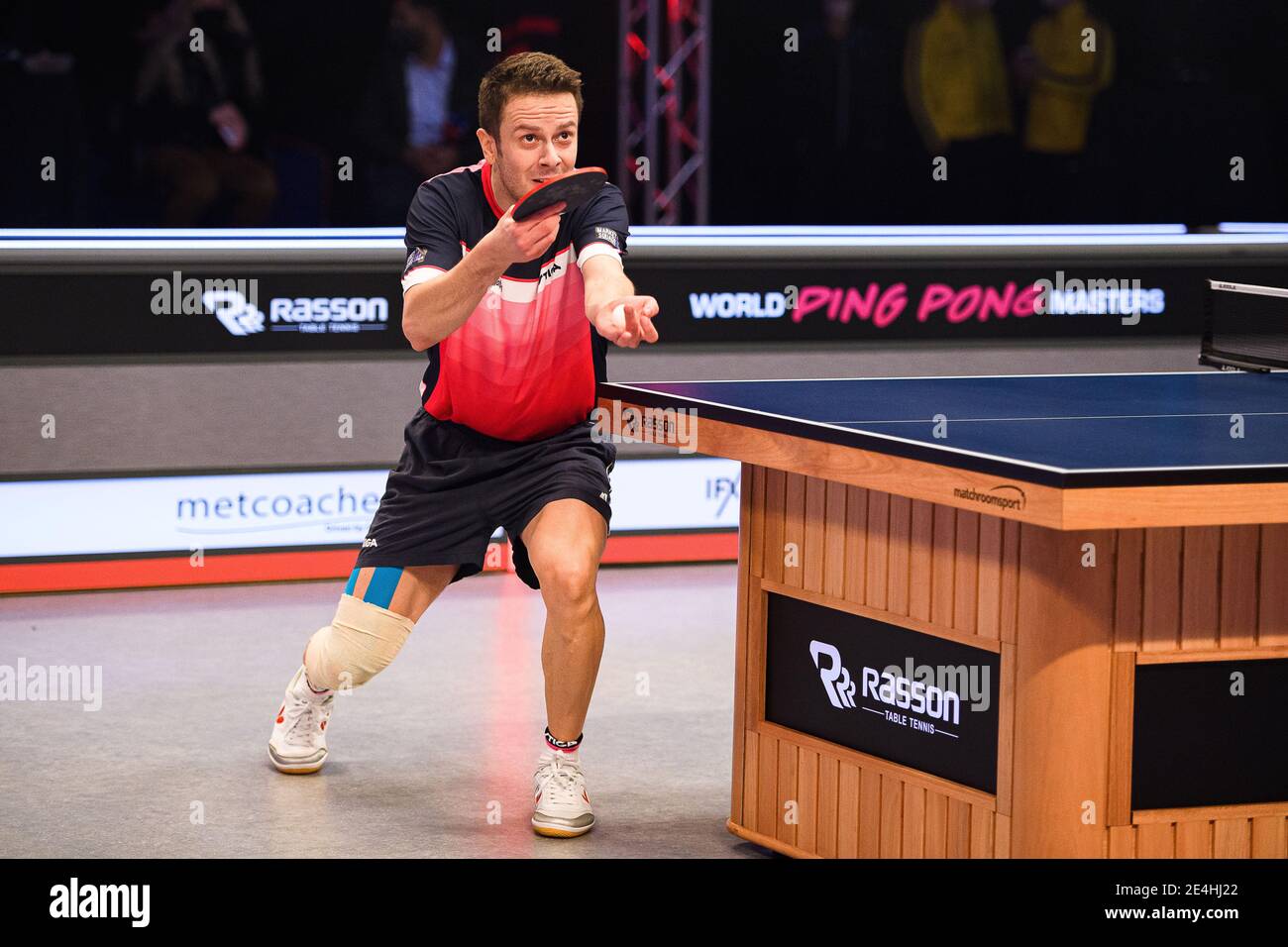 COVENTRY, GROSSBRITANNIEN. Januar 2021. Andrew Baggaley (eng) gegen Ethan Walsh (eng) während der 2021 World Ping Pong Masters in der Ricoh Arena am Samstag, 23. Januar 2021 in COVENTRY, ENGLAND. Kredit: Taka G Wu/Alamy Live Nachrichten Stockfoto