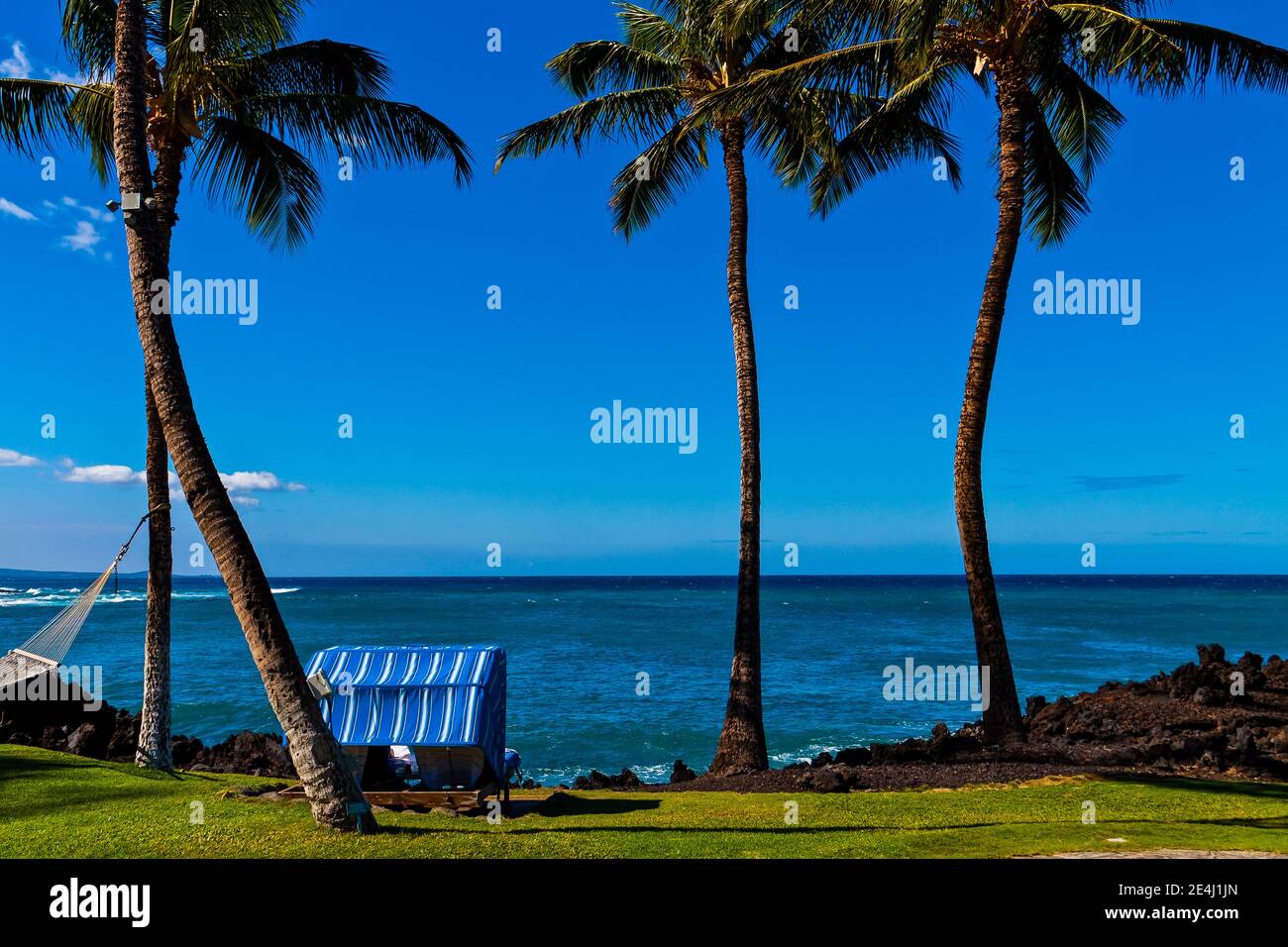 Waiulua Bay und Buddha Point im Hilton Waikoloa Village, Waikoloa, Hawaii, USA Stockfoto