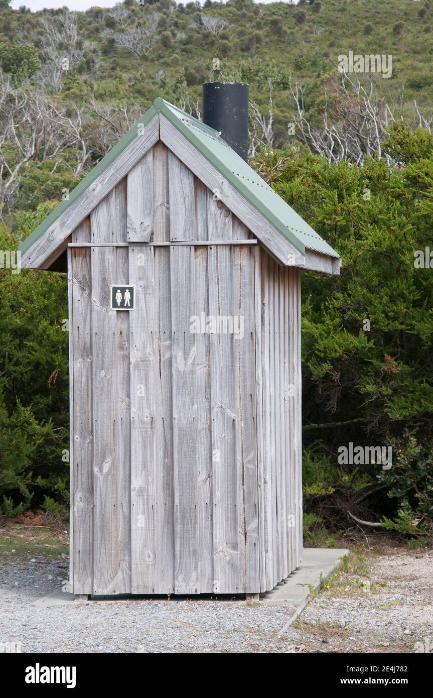 Rustikale Waschräume im Whisky Bay, Wilsons Promontory National Park, Victoria, Australien Stockfoto