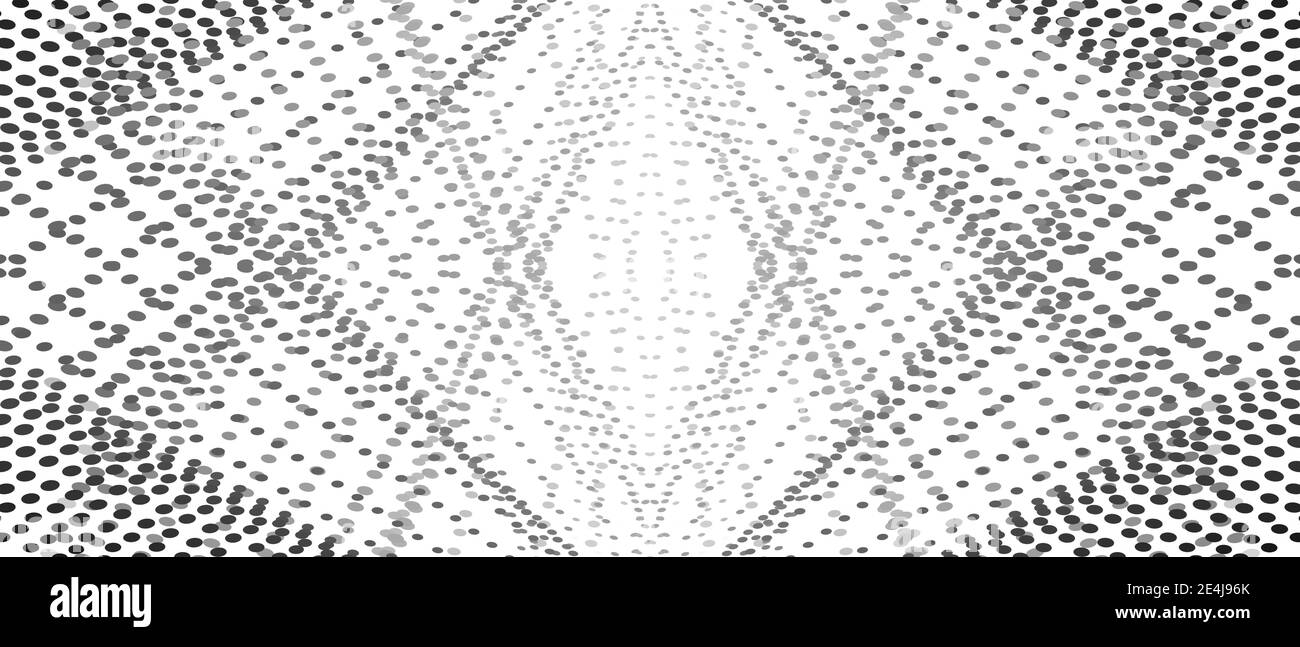 Symmetrisches Muster, schwarze, graue Punkte. Sich schneidende gerade gepunktete Linien. Rhombus Form von kleinen Flecken. Vektor monochromer Hintergrund. Abstraktes Design Stock Vektor