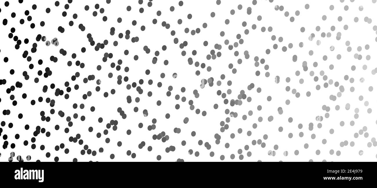 Monochrome chaotische Punkte. Schwarze, grau gepunktete Linien. Halbtonmuster. Technisches Design. Abstrakter Hintergrund. Digitale Vektorgrafik. Bewegungskonzept. EPS10 Stock Vektor