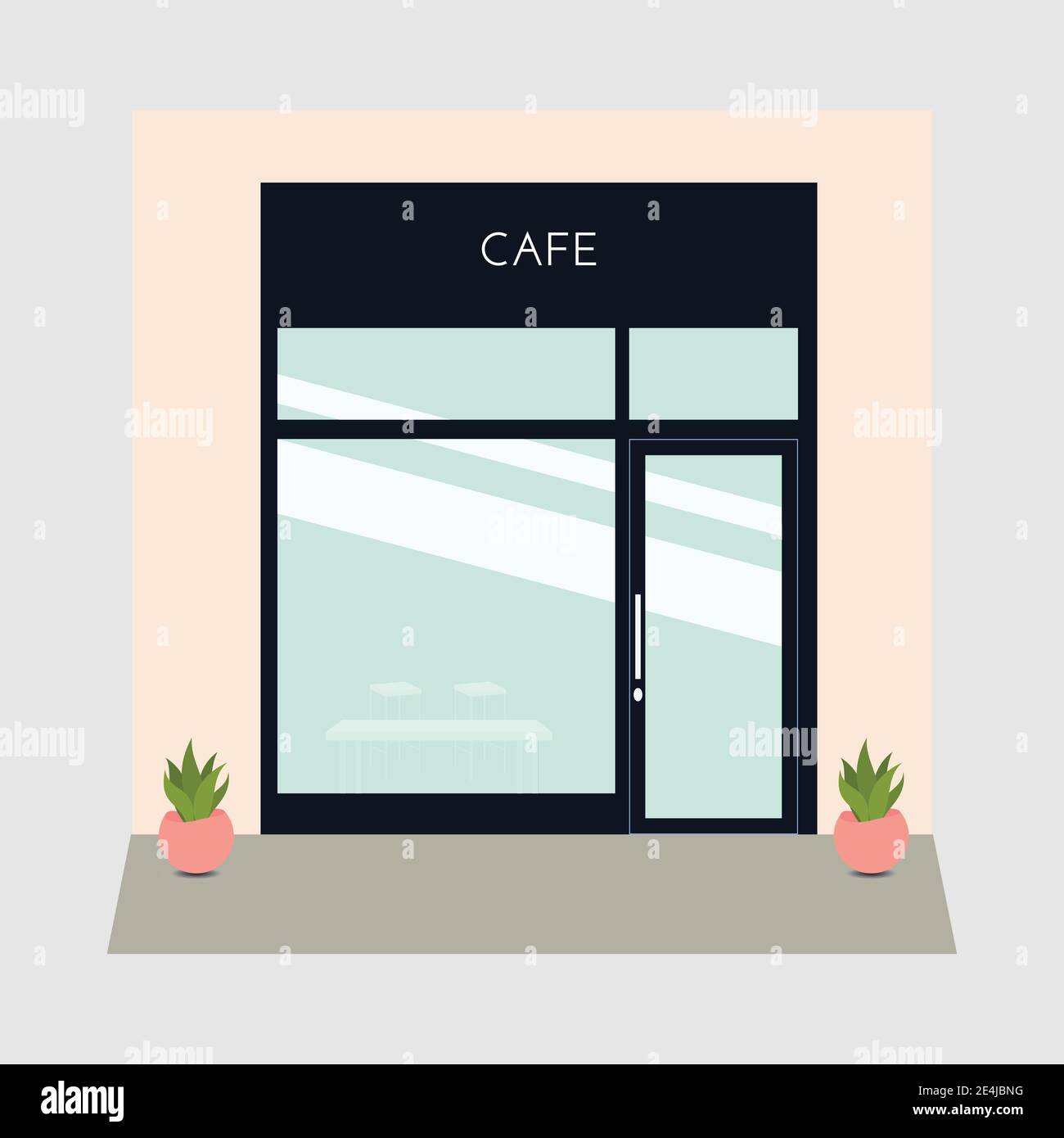 Vektor detailliertes flaches Design Café Fassade. Außenansicht anzeigen. Stock Vektor