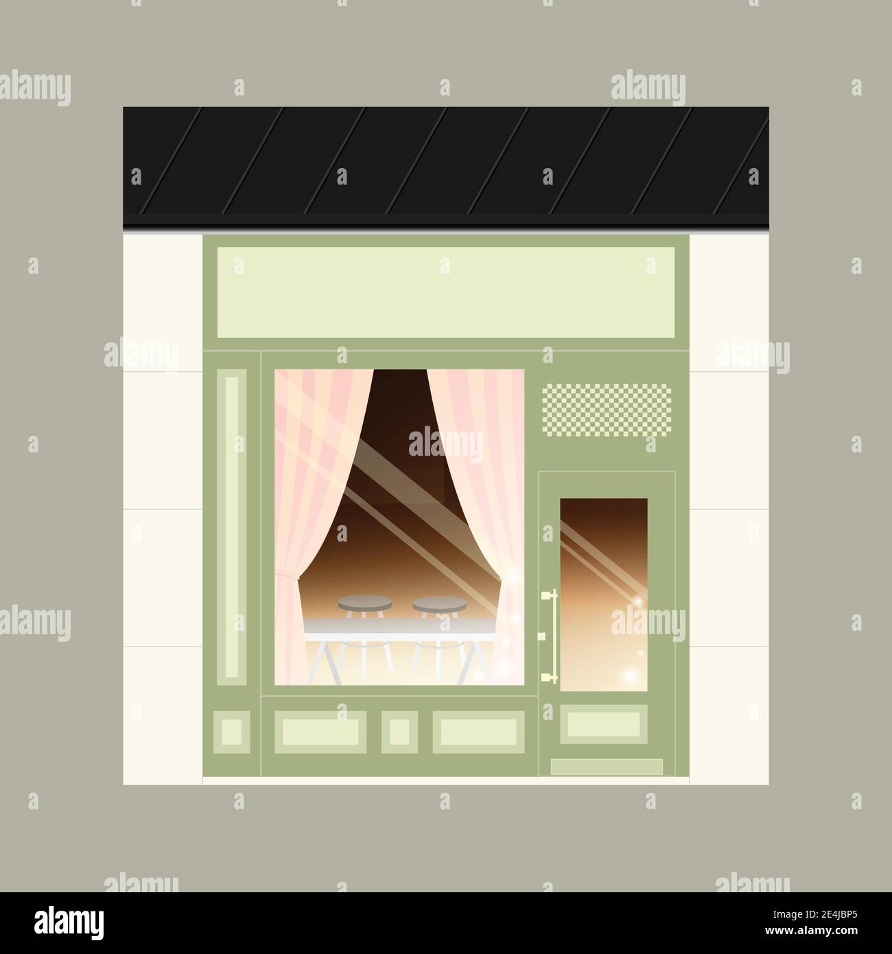 Vektor detailliertes flaches Design Café Fassade. Außenansicht anzeigen. Stock Vektor