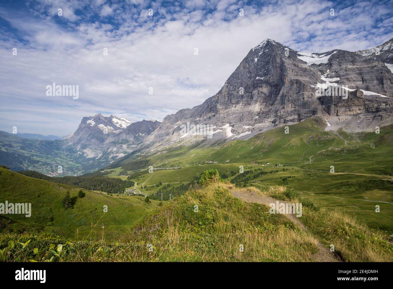 Blick auf den Eiger im Berner Oberland Schweiz, Blick Richtung Grindelwald Stockfoto