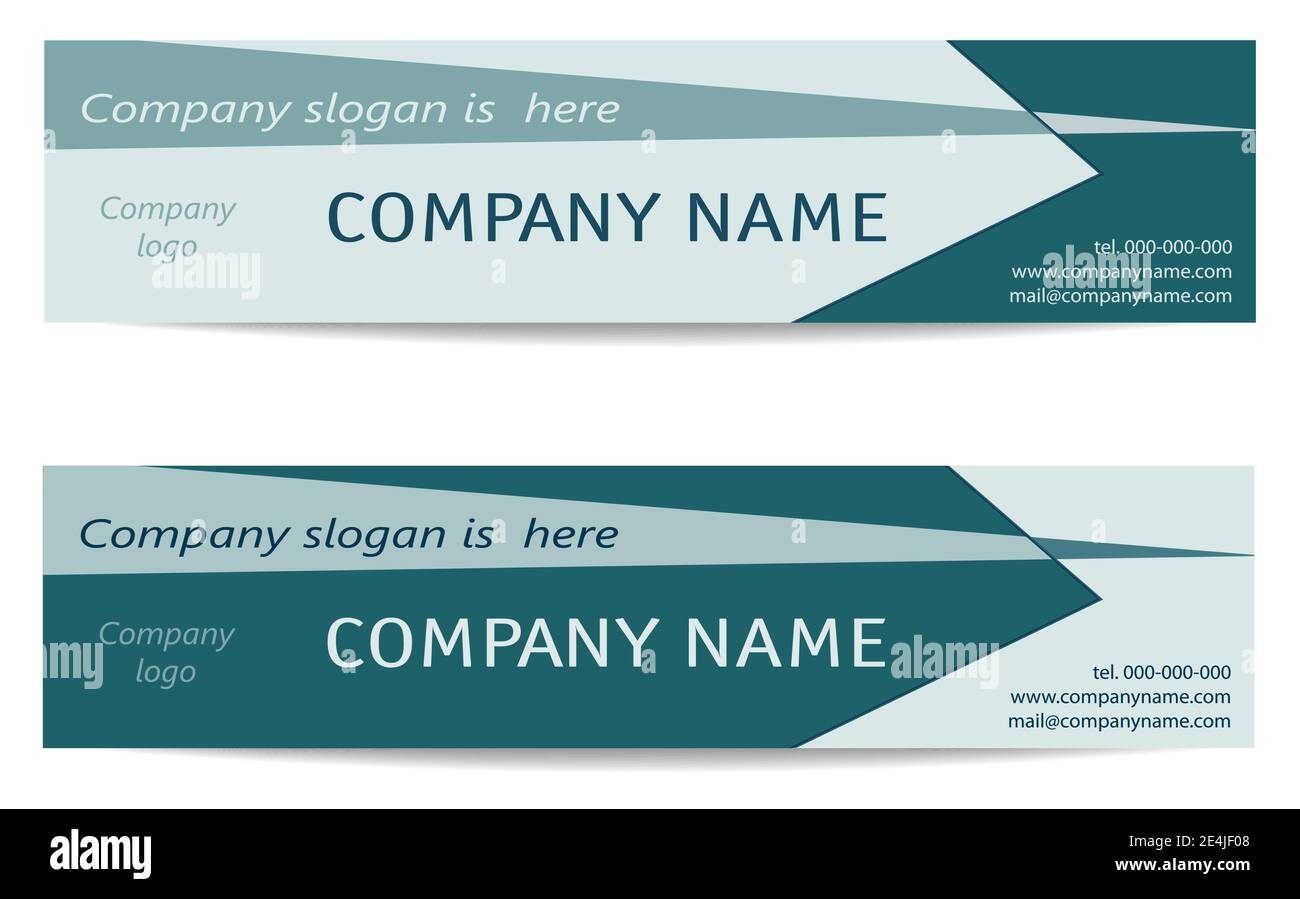 Kopfzeilen-Design. Zwei geometrische Bannerset für Unternehmen, blau-grün, blaugrün, blaugrün. Minimalistische Vorlage. Design für Corporate Identity. Vektorlayout. EPS10 Stock Vektor