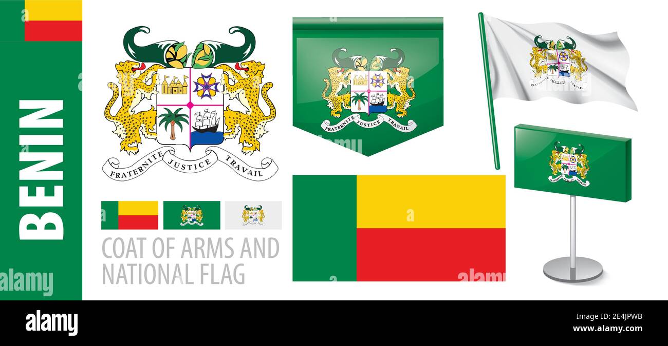 Vektor-Set der Nationalflagge Benins in verschiedenen kreativen Designs Stock Vektor