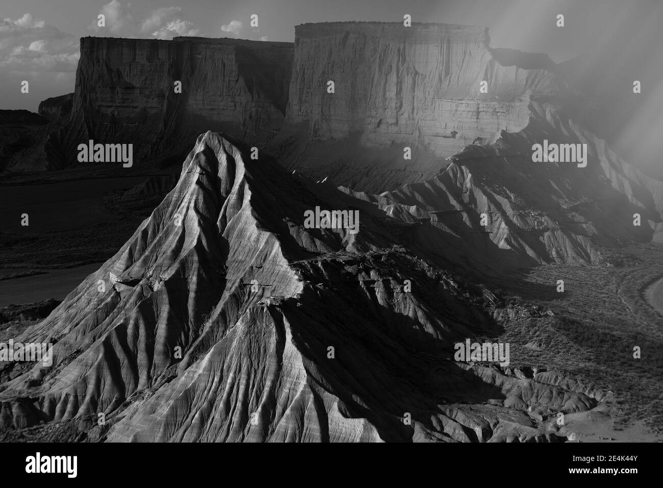 Erodierte Landschaft der Wüste Bardenas Reales, Spanien Stockfoto