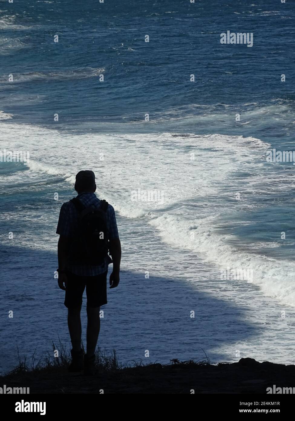 Wandern am Atlantik, Kap Verde, Santo Antao Insel, eine Person, alleine. Stockfoto