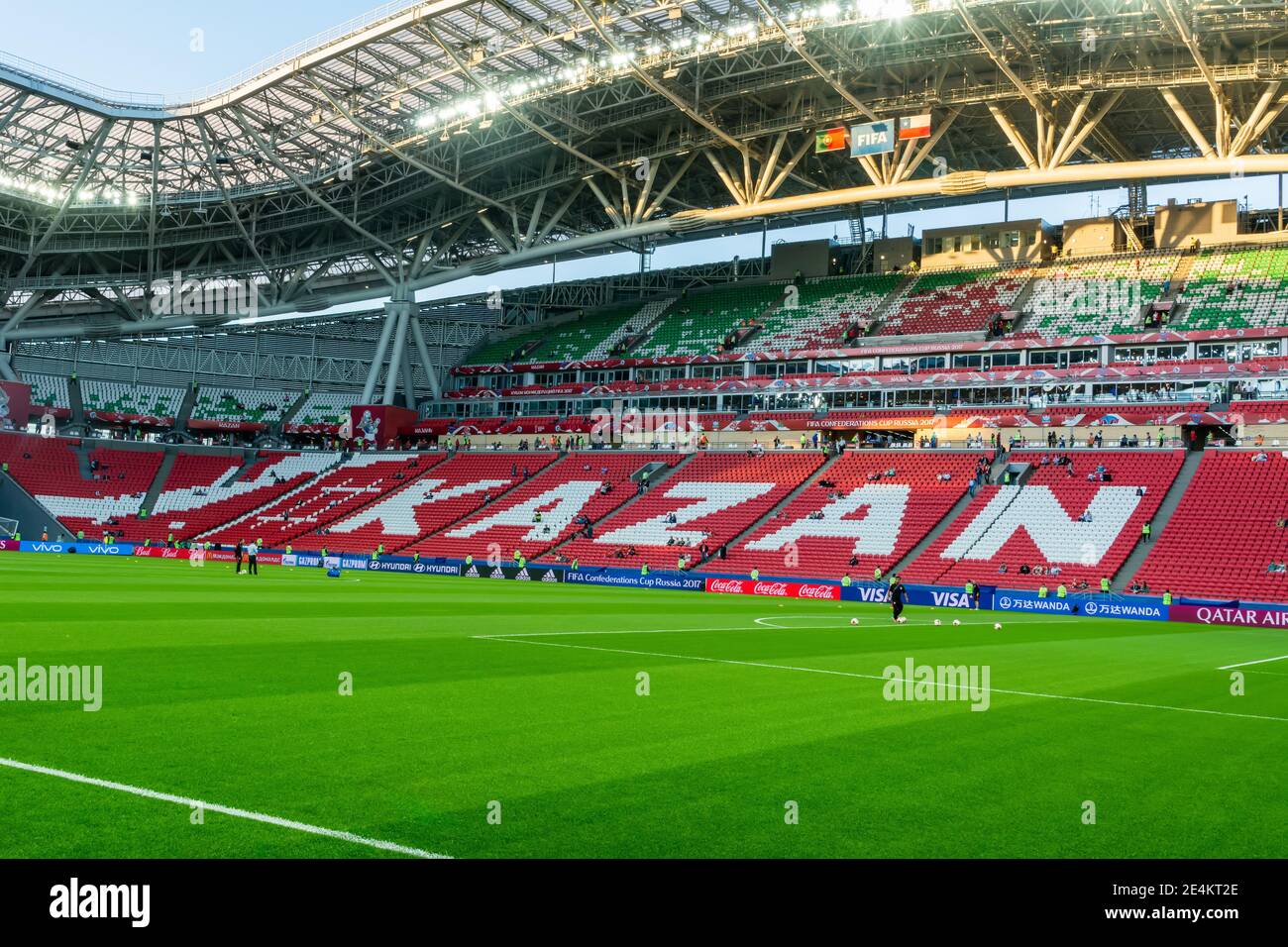 Kasan, Russland – 28. Juni 2017. Tribüne des Kazan Arena Stadions in Kazan vor dem FIFA Confederations Cup 2017 Halbfinale Portugal gegen Chile. Stockfoto