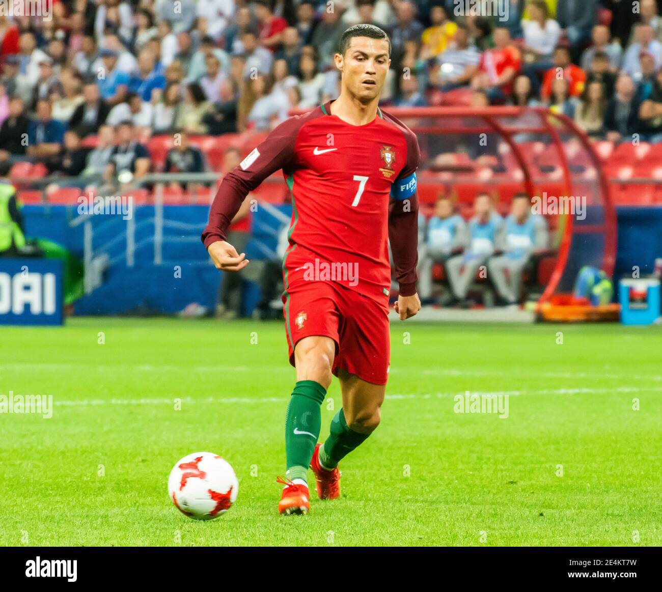 Kasan, Russland – 28. Juni 2017. Kapitän der portugiesischen Fußballnationalmannschaft Cristiano Ronaldo während des FIFA Confederations Cup 2017 Halbfinale Portugal gegen CH Stockfoto