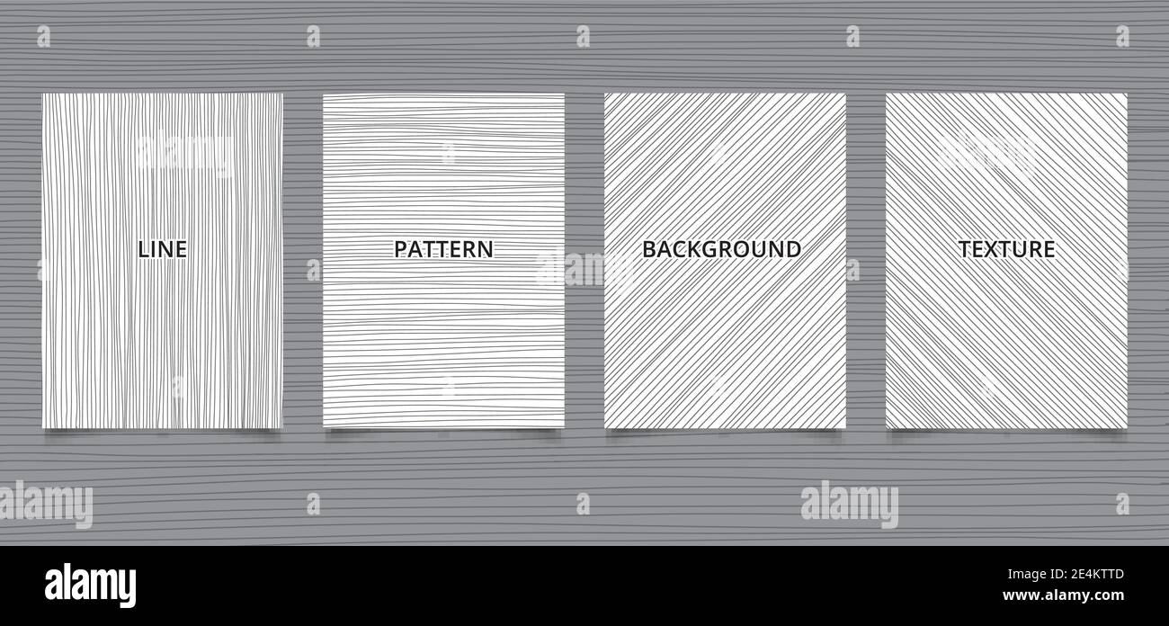 Set von Broschüre Vorlage Hand gezeichnet schwarzen Linien Streifen vertikal, horizontal, diagonal auf weißem Hintergrund und Textur. Vektorgrafik Stock Vektor