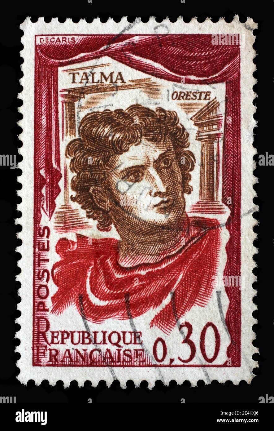 Die in Frankreich gedruckte Briefmarke zeigt den französischen Schauspieler Francois Joseph Talma (1763-1826), berühmten französischen Schauspieler für klassische Tragödie, berühmte Schauspieler, um 1961 Stockfoto