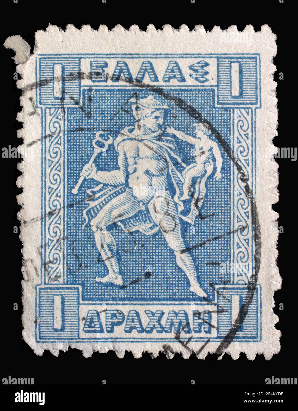 In Griechenland gedruckte Briefmarke zeigt Hermes mit seinem kleinen Bruder Arkas, Litho Hermes und Iris Serie, um 1919 Stockfoto
