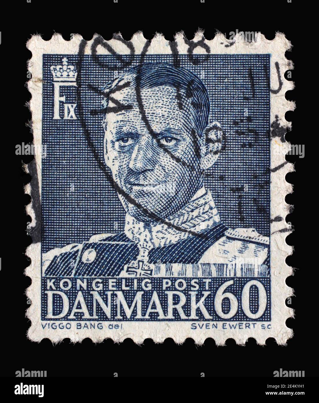 Die in Dänemark gedruckte Briefmarke zeigt König Frederik IX., Serie, um 1953 Stockfoto