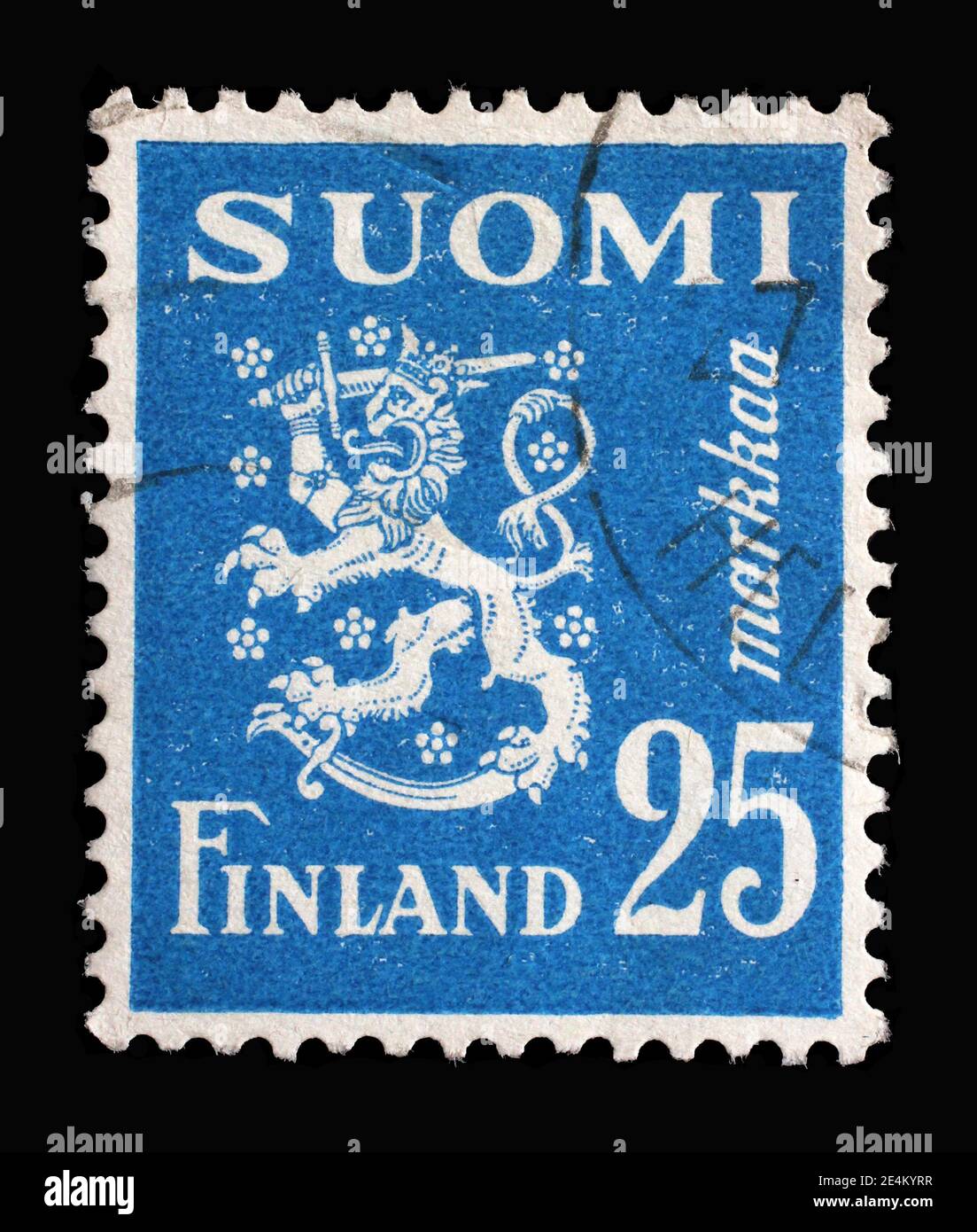 Die in Finnland gedruckte Briefmarke zeigt den gekrönten Löwen, Wappen der Republik Finnland, Hammarsten-Jansson Design, um 1952 Stockfoto