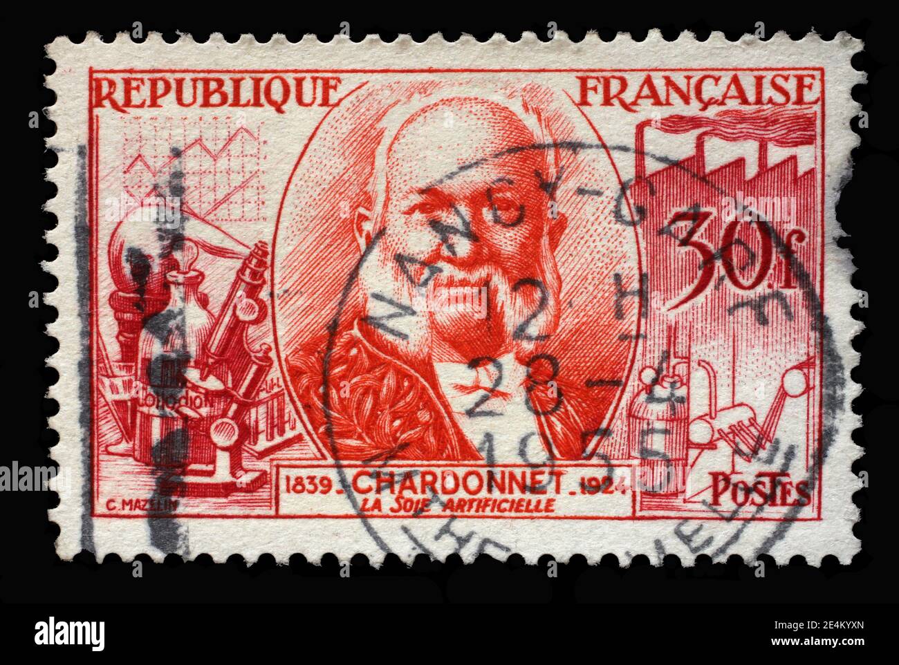 Die in Frankreich gedruckte Briefmarke zeigt Bernigaud de Chardonnet (1839-1924), 1955 Stockfoto