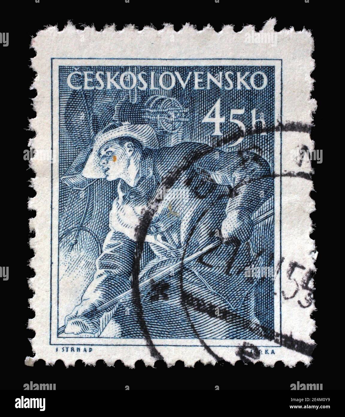 Die in der Tschechoslowakei gedruckte Briefmarke zeigt Metallurgist, Berufsreihe, um 1954 Stockfoto