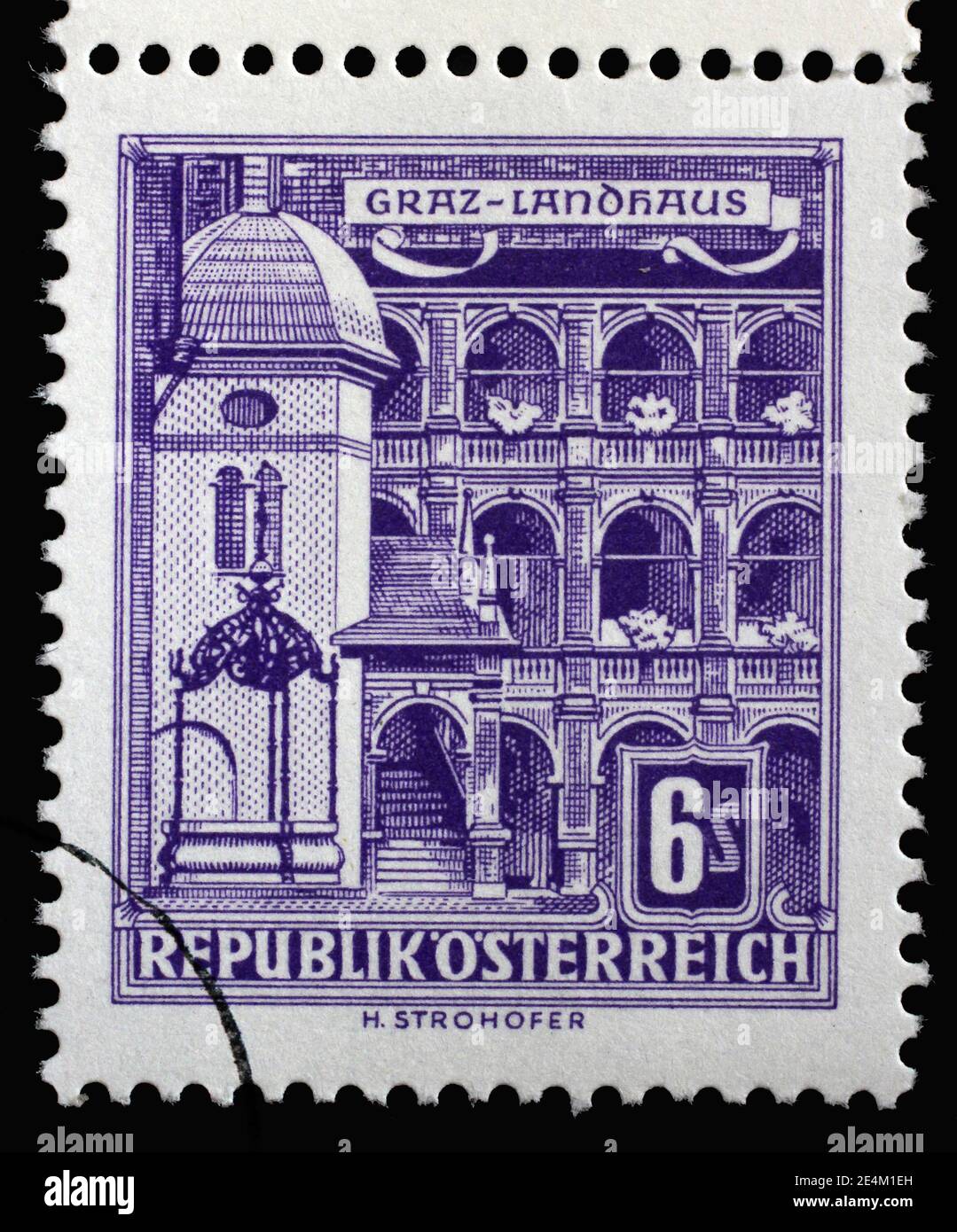 Die in Österreich gedruckte Briefmarke zeigt den Grazer Landsitz, um 1960. Stockfoto