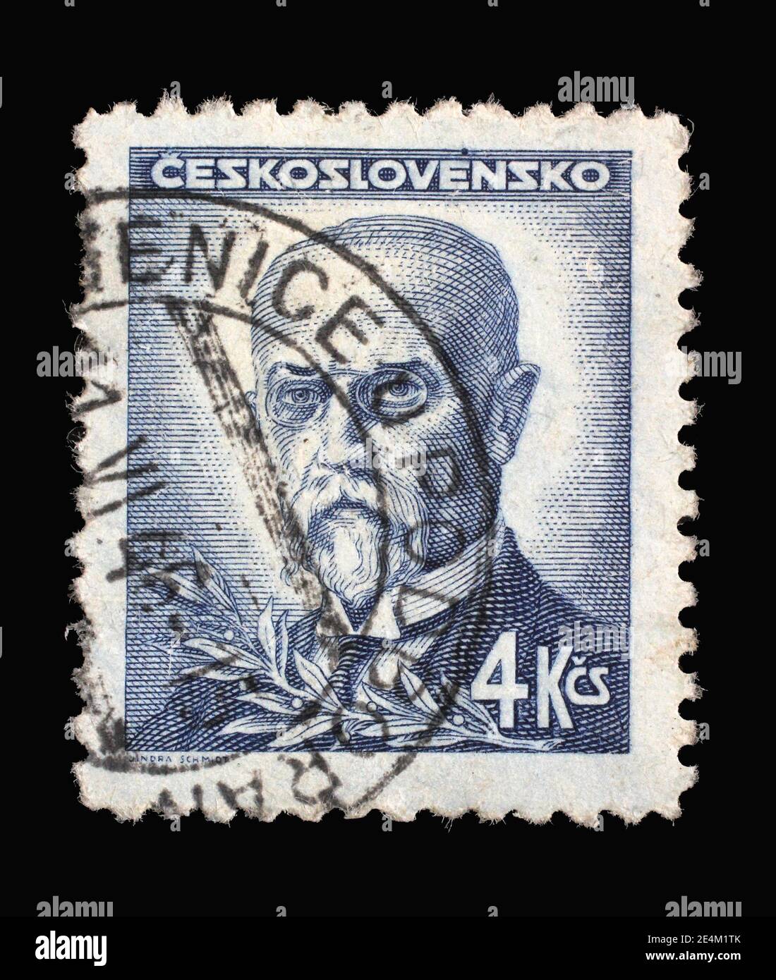 Die in der Tschechoslowakei gedruckte Briefmarke zeigt den ersten Präsidenten der Tschechoslowakei - Thomas Garrigue Masaryk, um 1946 Stockfoto