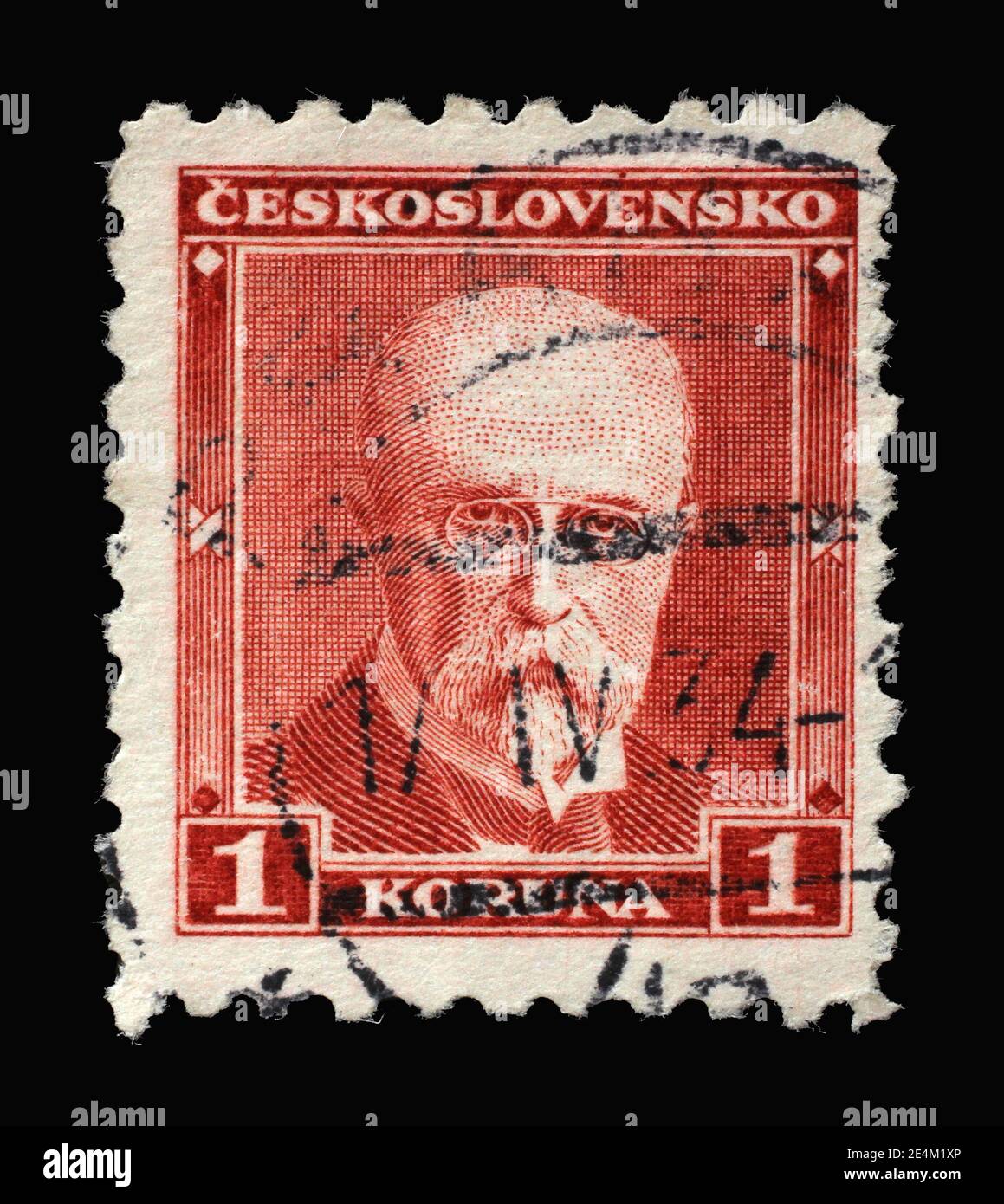 Die in der Tschechoslowakei gedruckte Briefmarke zeigt den ersten Präsidenten der Tschechoslowakei - Thomas Garrigue Masaryk, um 1930 Stockfoto