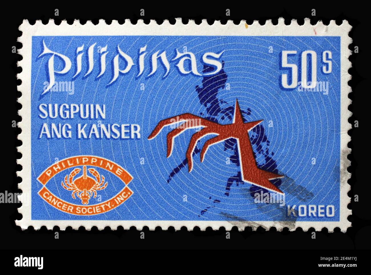 Stempel gedruckt in den Philippinen, zeigt, Krabben, von Alexander Calder und Karte, gegen den Krebs, circa 1970 kämpfen. Stockfoto