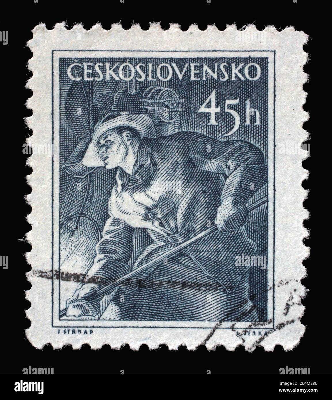 Die in der Tschechoslowakei gedruckte Briefmarke zeigt Metallurgist, Berufsreihe, um 1954 Stockfoto