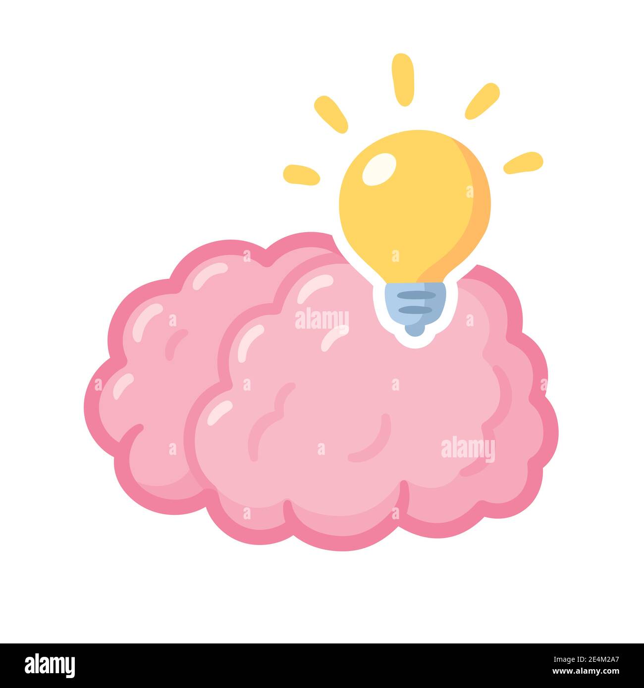Cartoon Gehirn mit Glühbirne, helle Idee. Kreatives Denken und Problemlösung. Isolierte Vektor-Clip Art-Illustration. Stock Vektor