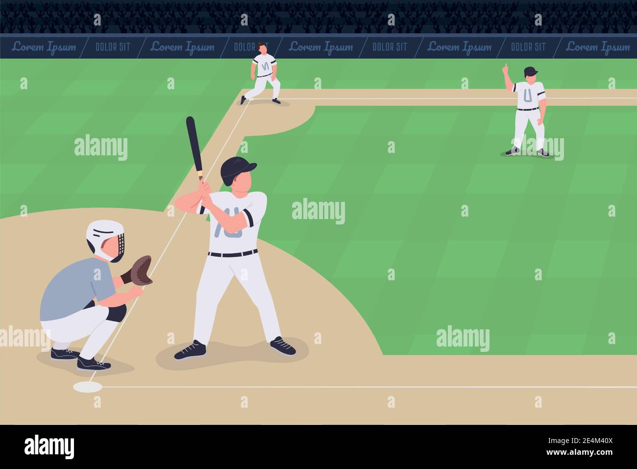 Baseball Match flache Farbe Vektor Illustration Stock Vektor