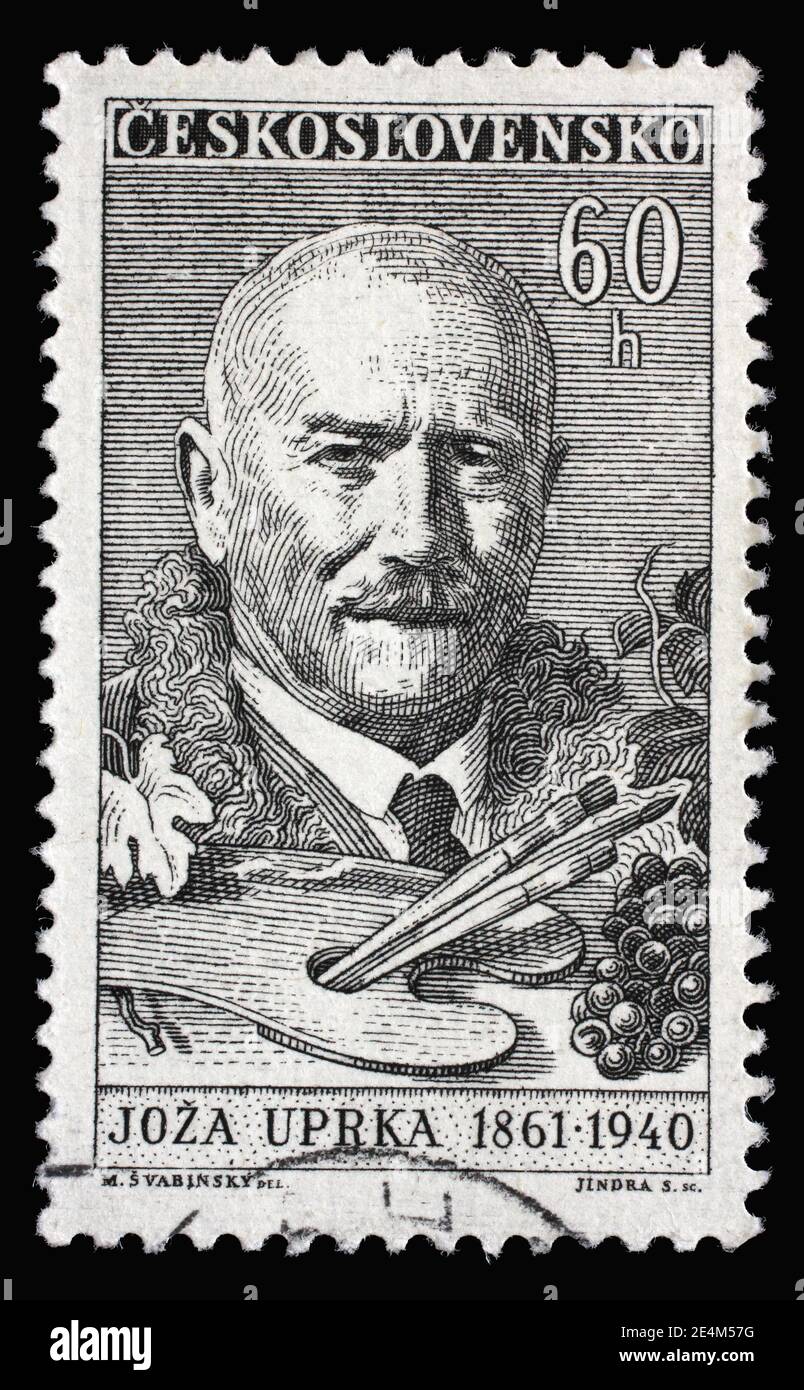 Die in der Tschechoslowakei gedruckte Briefmarke zeigt die Serie Joza Uprka (1861-1940), Maler, Kultur und Wissenschaft Persönlichkeiten, um 1961 Stockfoto