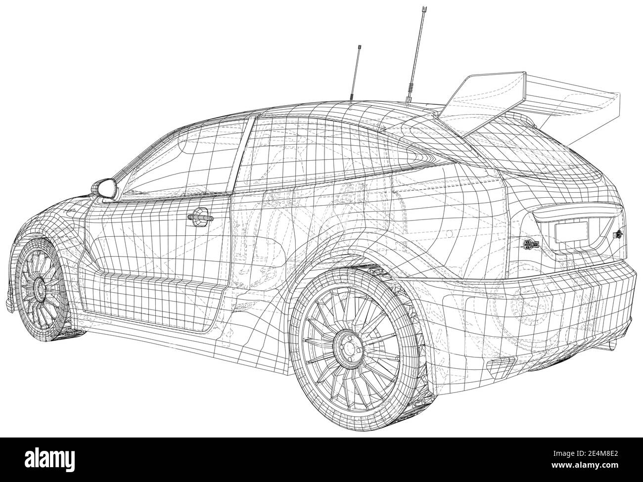 Rallyewagen. Rennwagen Vektor-Draht-Rahmen auf weißem Hintergrund. Autotransport Stock Vektor