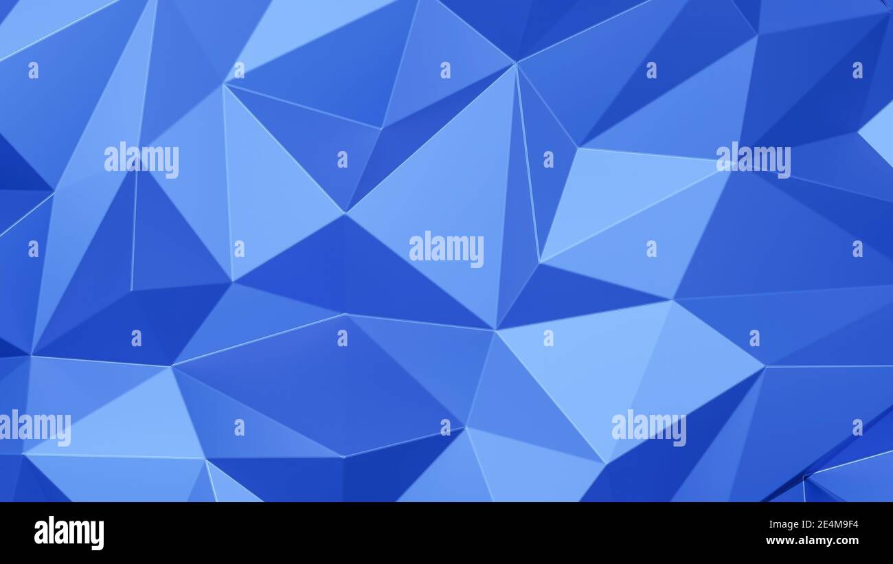 Blaues Dreieck niedriges Polygon. Rosa geometrische dreieckige polygonal. Abstrakter Mosaikhintergrund. 3D-Rendering-Illustration. Stockfoto