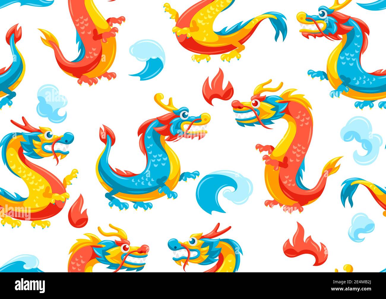 Nahtlose Muster mit chinesischen Drachen. Stock Vektor