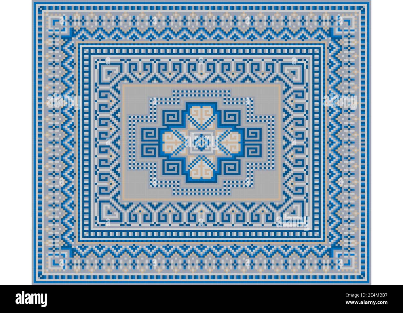 Luxuriöser, orientalischer Teppich in sanften Blautönen mit beige und Graue Muster auf weißem Hintergrund Stockfoto