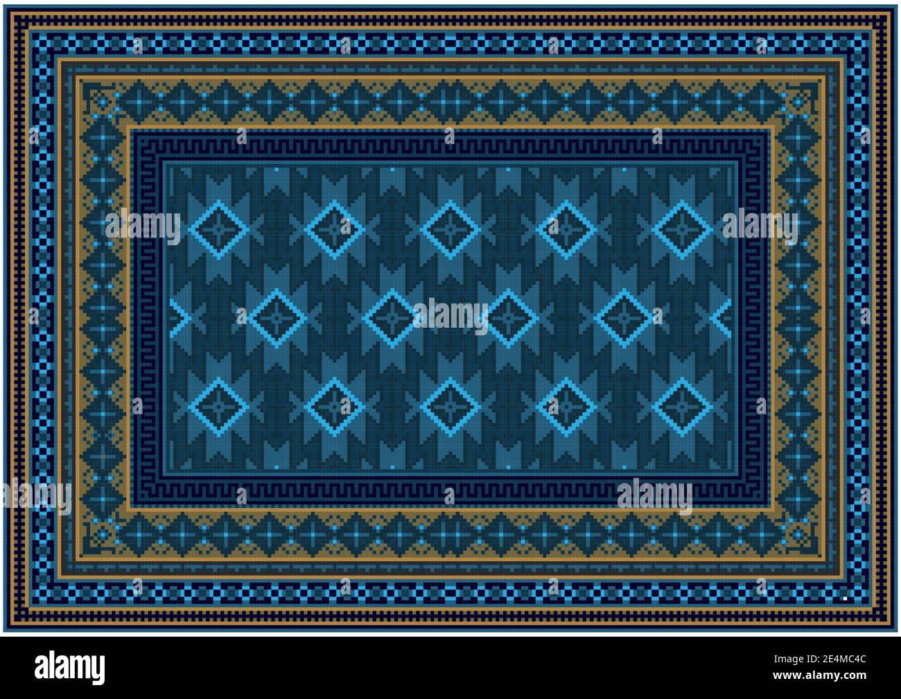 Luxuriöser Vintage Teppich mit orientalischen Ornamenten in Blautönen mit Beige und hellbraune Muster auf weißem Hintergrund Stockfoto