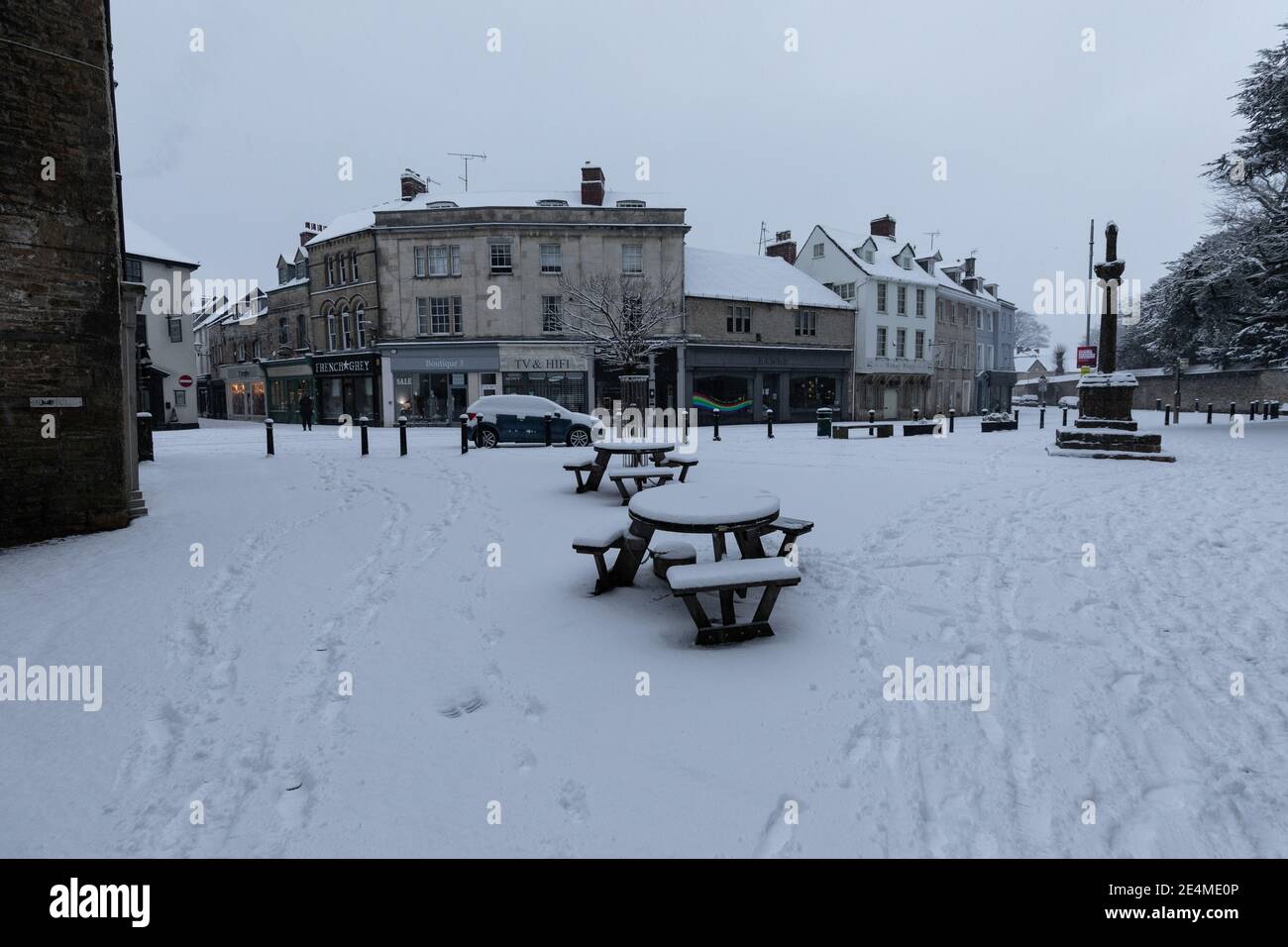 Cirencester Hauptstadt Der Cotswolds Im Römischen Britannien.Erster Schneefall Im Januar 2021 Stockfoto