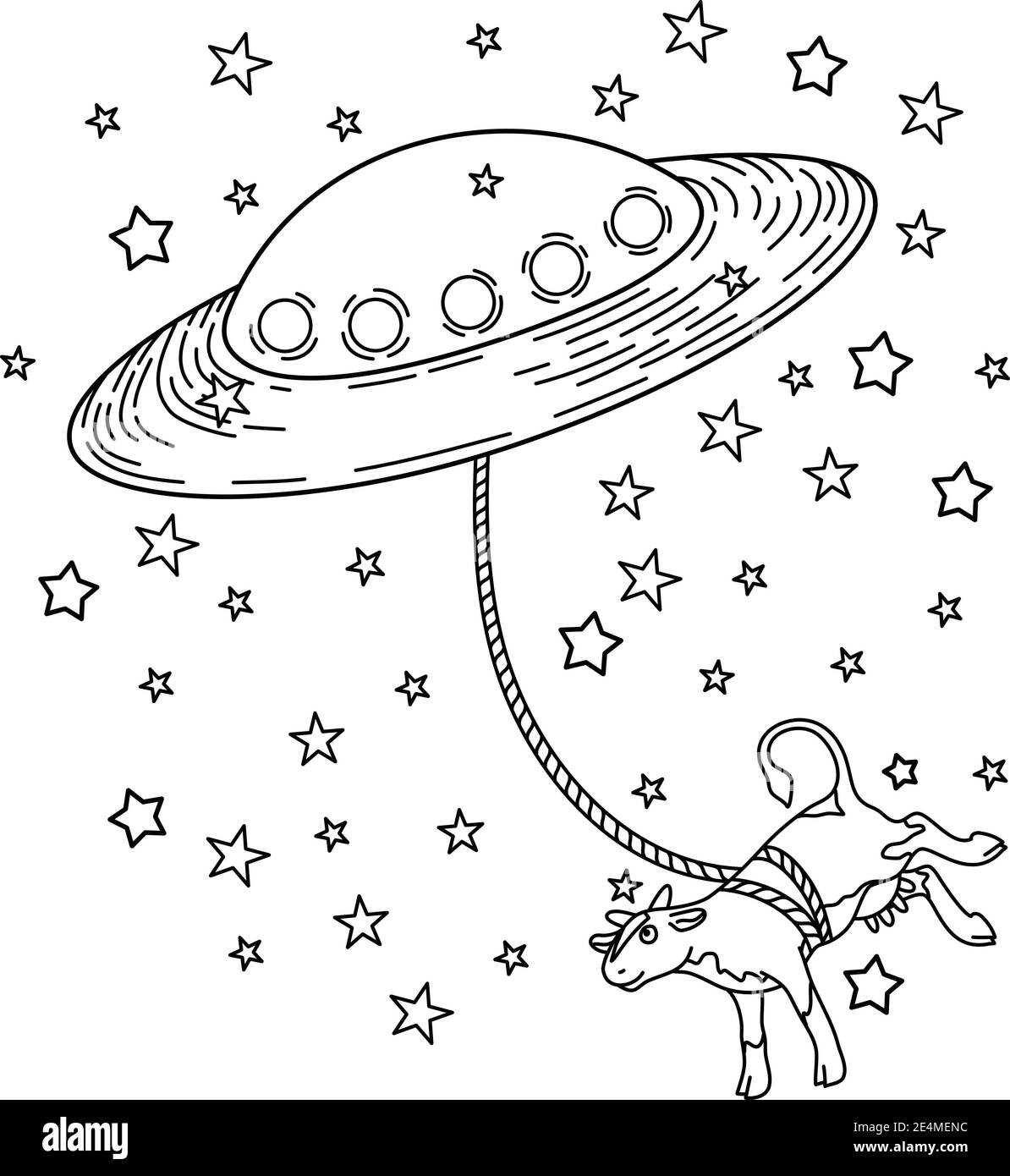 UFO nimmt Kuh Pop Art Stil Vektor Illustration. Comic-Stil Imitation Stock Vektor