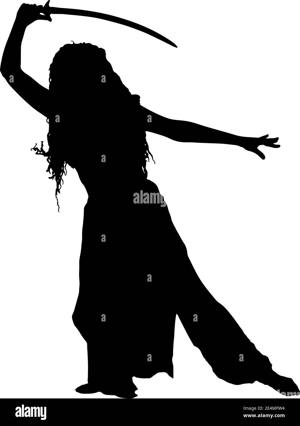 Schwarze Silhouette eines Mädchens mit einem Säbel isoliert auf weißem Hintergrund. Vektorgrafik Stock Vektor