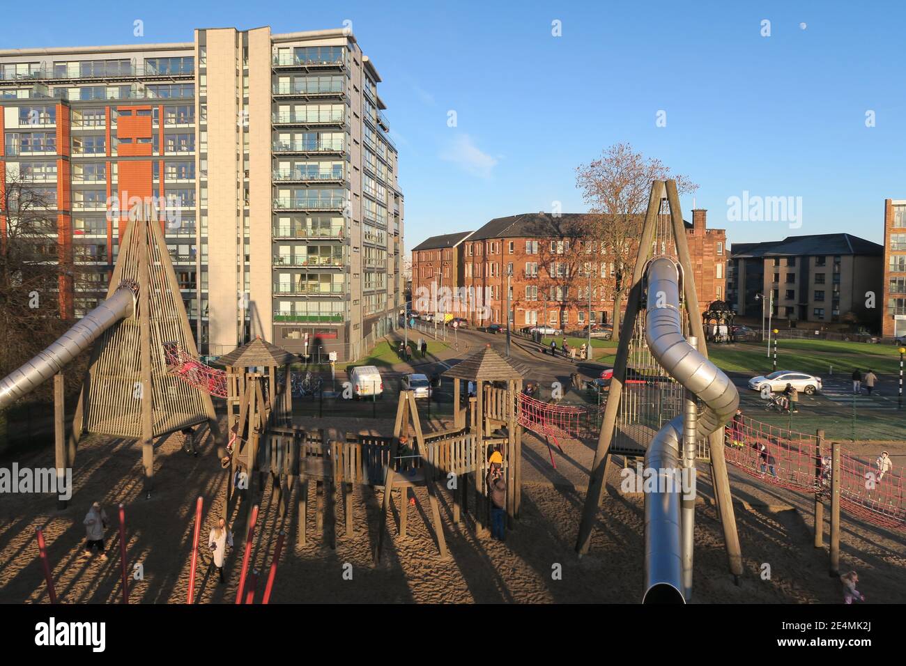 Spielplatz mit Glasgow Green in Glasgow, allgemein bekannt als Sandy Park, Glasgow, Schottland Stockfoto