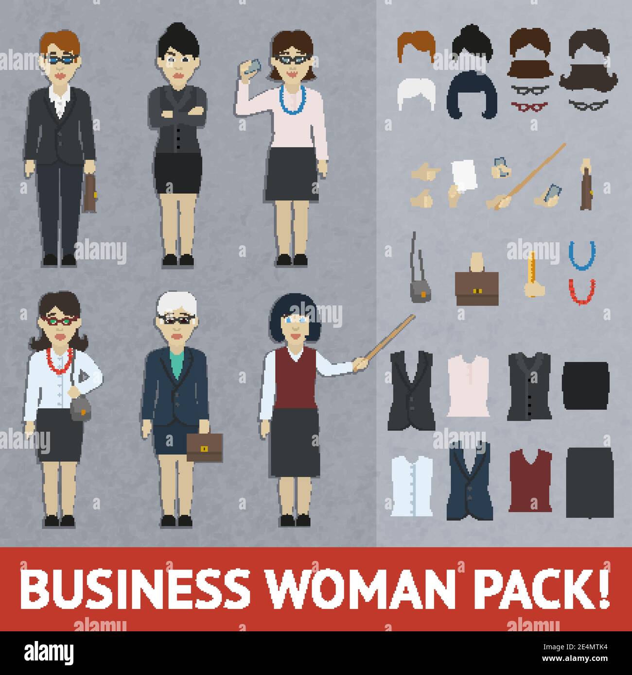 Business Frau Konstrukteurin mit voller Länge weibliche Figuren im Büro Kleidung und stilvolle Accessoires Vektor Illustration Stock Vektor