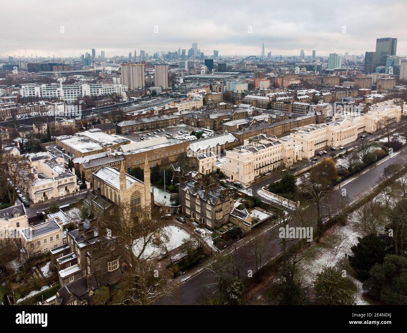 Central london in der Nähe von Euston und Camden mit Schnee bedeckt Stockfoto