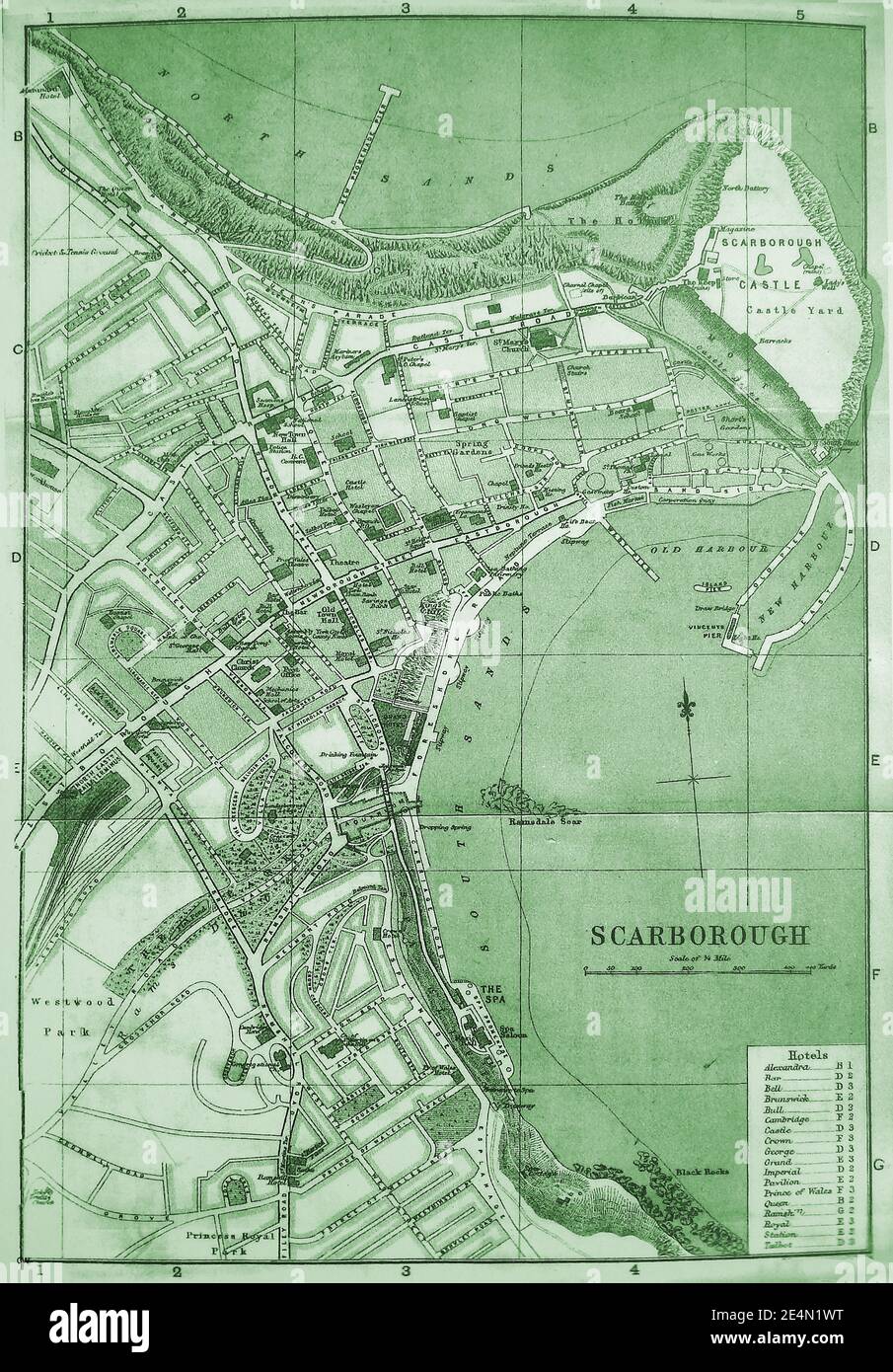 An 1890 Straßenkarte von Scarborough, North Yorkshire, UK. Stockfoto