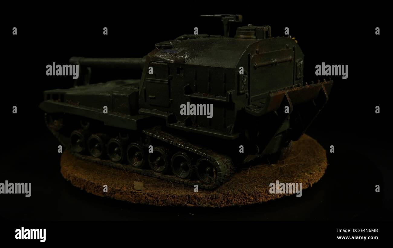 US 203 mm Panzerhaubitze M 55 Modell im Maßstab H0 - US 203mm Selbstfahrende Artillerie - Modell im Maßstab 1:87 Stockfoto