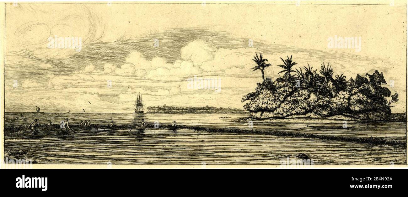 Meryon - Océanie, ilots à Uvea (Wallis) pêche aux palmes, 1845, 1865,0114.129. Stockfoto