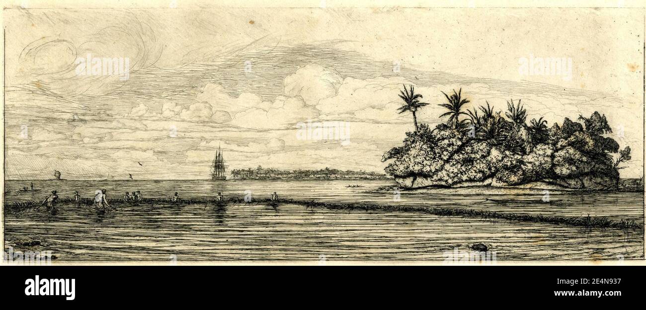 Meryon - Océanie, ilots à Uvea (Wallis) pêche aux palmes, 1845, 1876,0510.322. Stockfoto