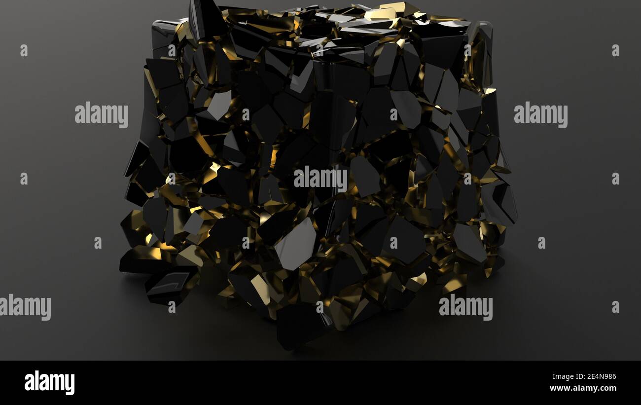 Black and Gold Box Exploder Business Concept Slow Motion 1000 Fps 3d-Rendering Stockfoto